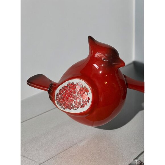 Red Cardinal Bird Ceramic Figurines With Mosaic Design - Picture 8 of 11